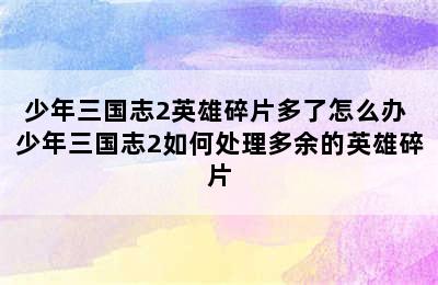 少年三国志2英雄碎片多了怎么办 少年三国志2如何处理多余的英雄碎片